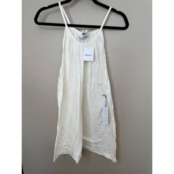 NWT-Forever 21 Womens Cream Swim Cover Up Small spaghetti strap mini cotton‎ - Picture 2 of 6
